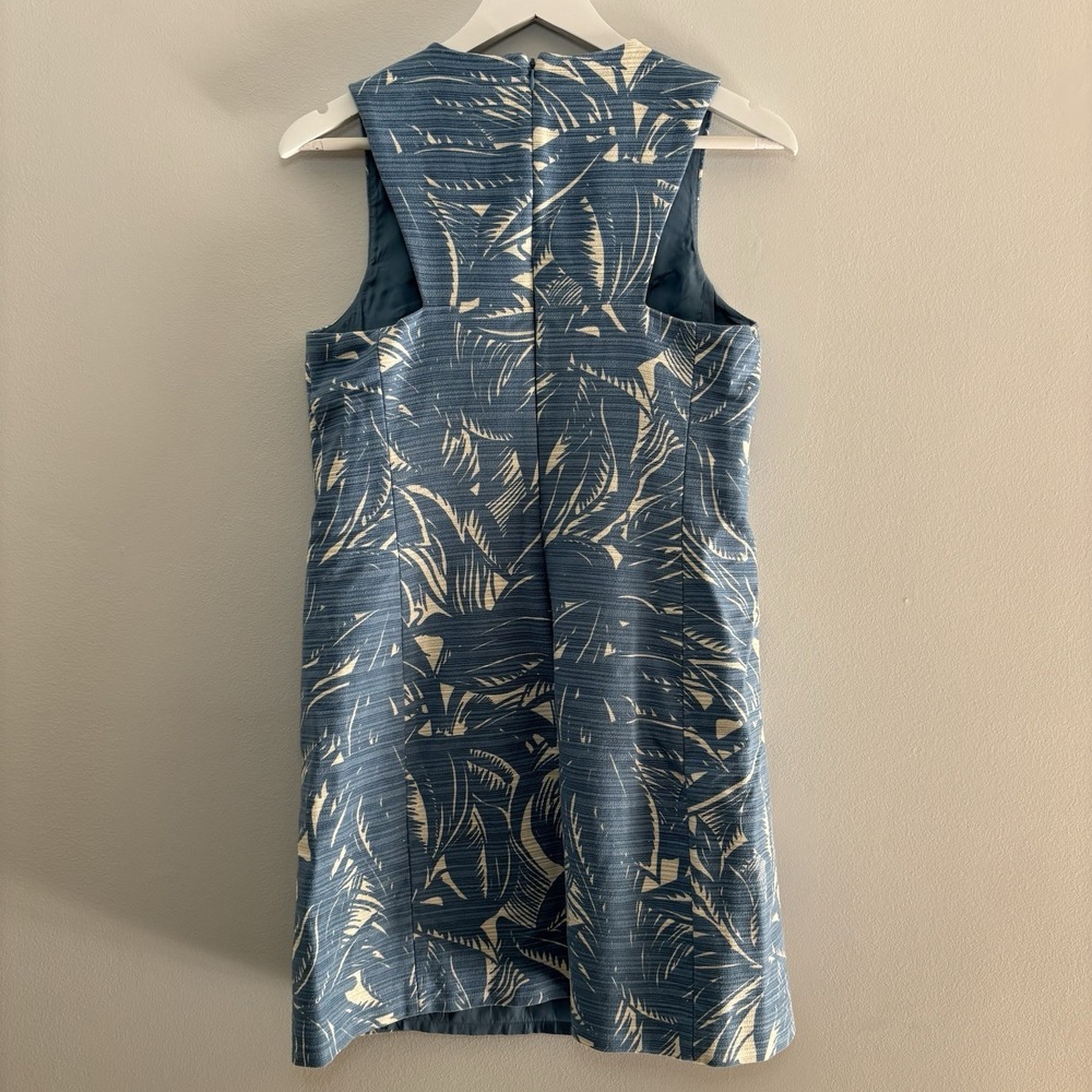Tory Burch Tabora Shift Dress Blue White Tropical Palm Print 8 Linen Cotton Chic - Picture 3 of 12